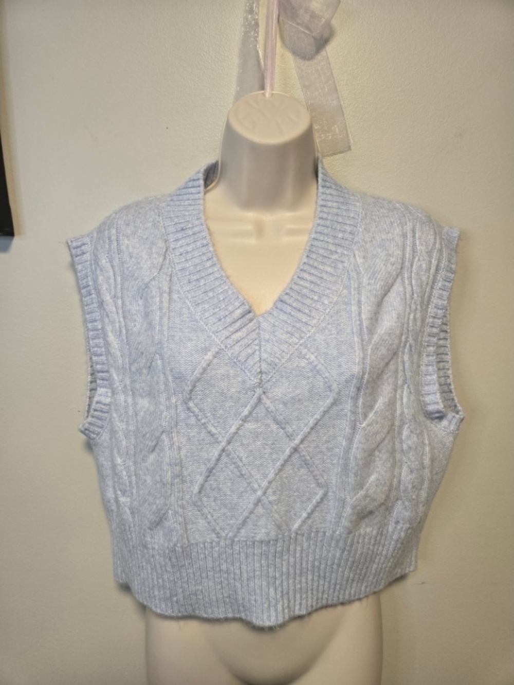 Sincerely Jules Pale Blue Cable Knit V-Neck Sweater Vest